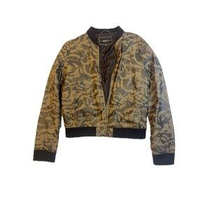 BNCI Medium Camo Bomber Jacket Lightweight Zip Up Black Ribbed Trim